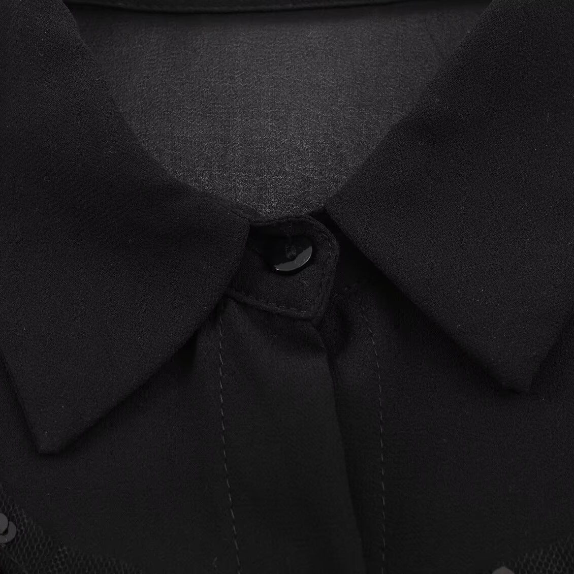 Camisa elegante de manga larga con perlas y lentejuelas