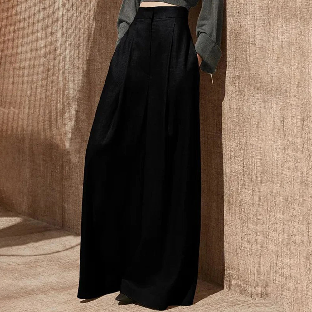 Pantalón largo minimalista de cintura alta y pierna ancha