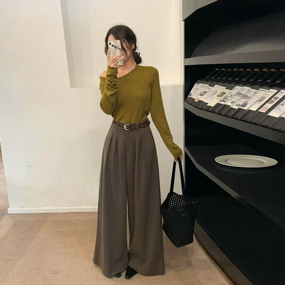 Pantalón de traje ancho de lana de tiro alto
