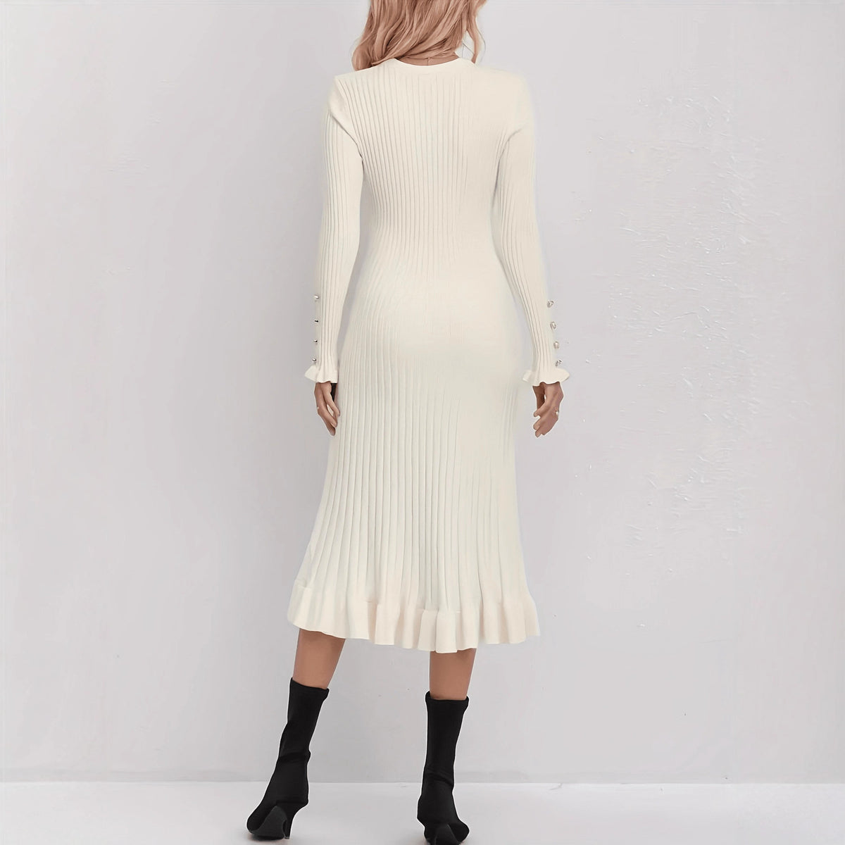 Vestido largo de punto elegante de manga larga
