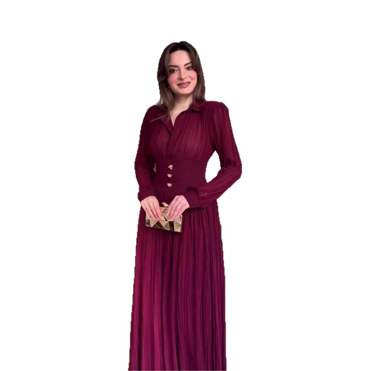 Vestido largo camisero de manga larga con cintura entallada