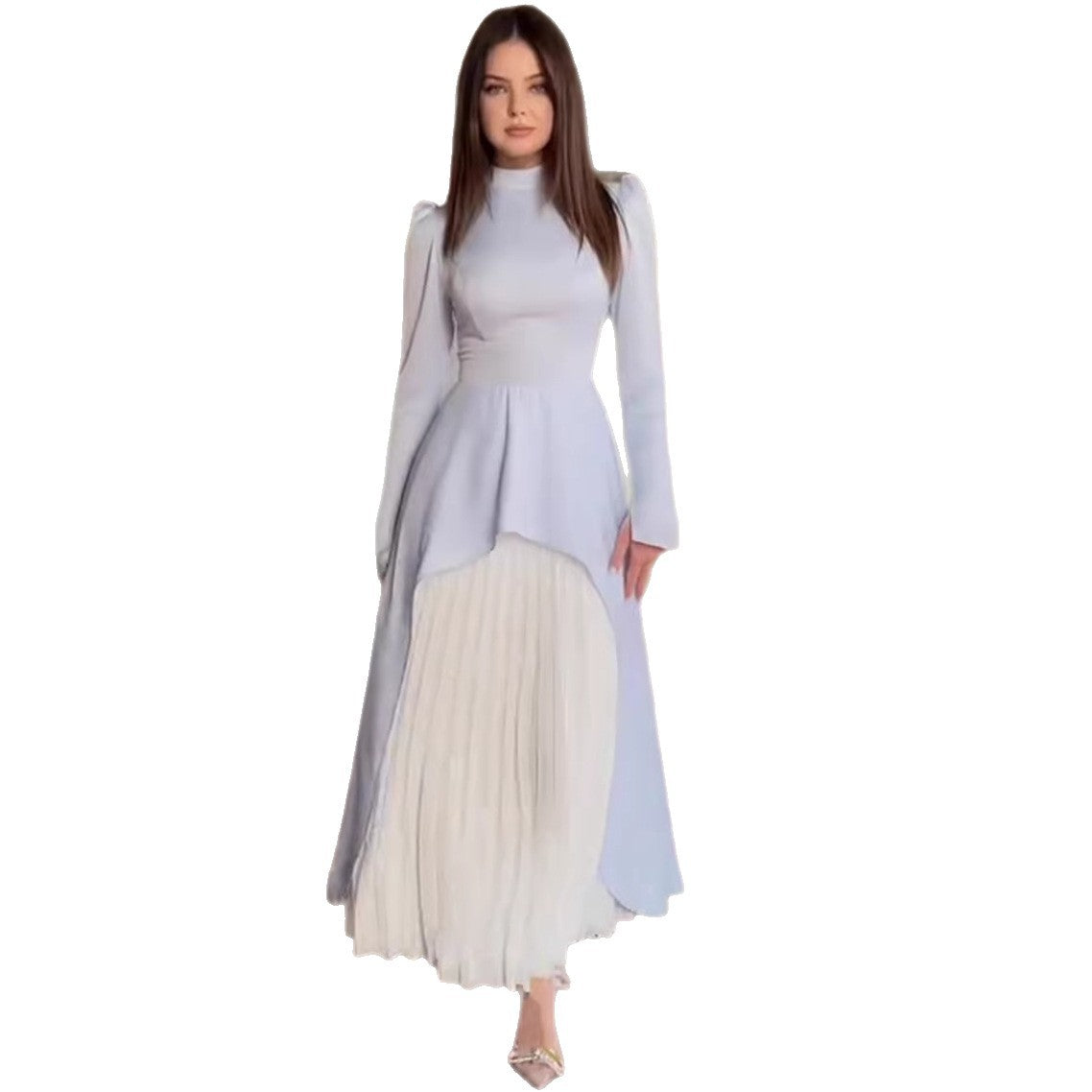 Vestido largo vintage entallado con cuello alto