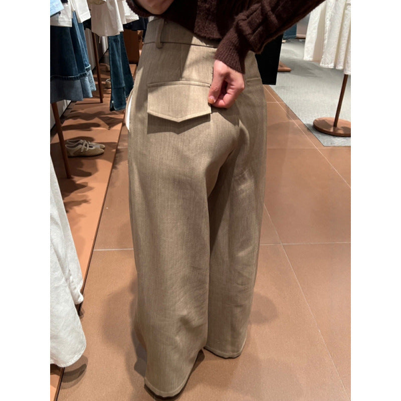 Pantalón de traje caqui de pierna ancha estilo retro