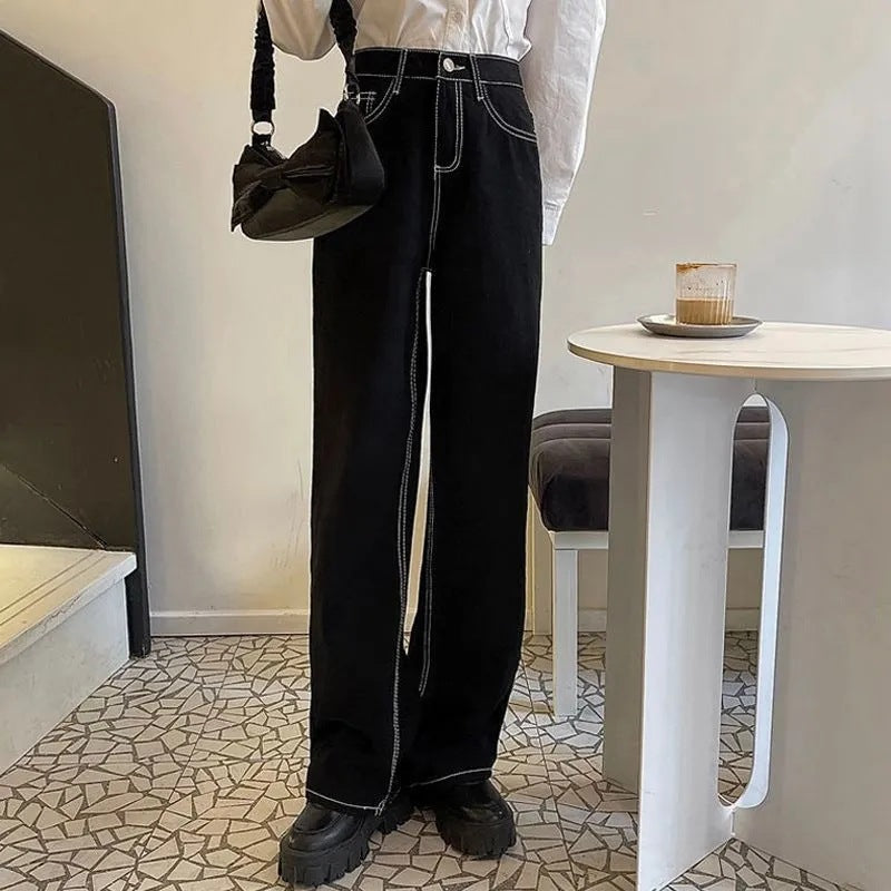Vaquero negro recto de tiro alto