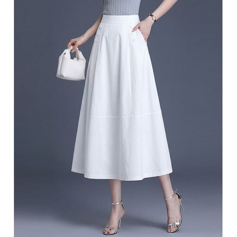 Falda midi blanca de cintura alta con botones laterales