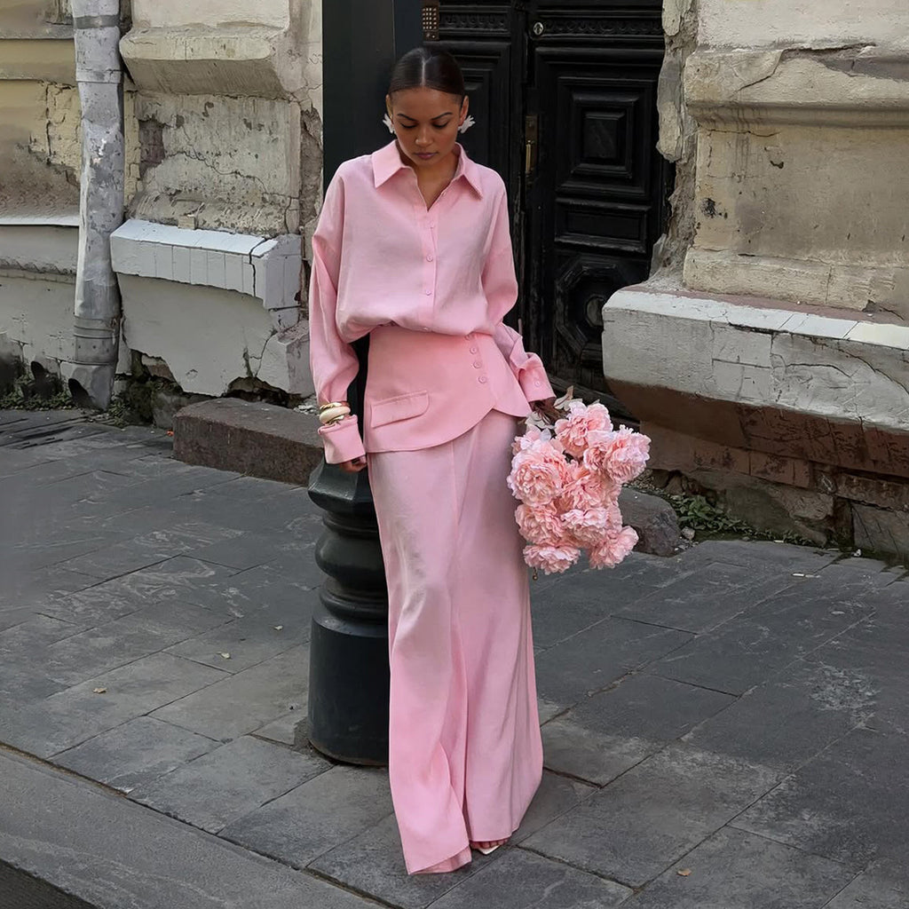 Conjunto elegante de camisa larga y vestido