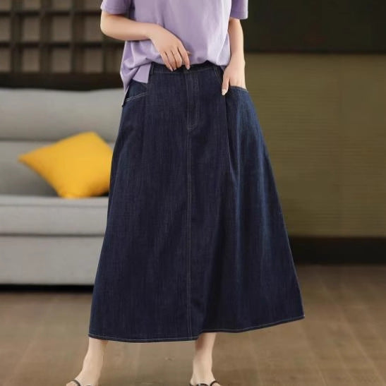 Falda midi vaquera de algodón de cintura alta