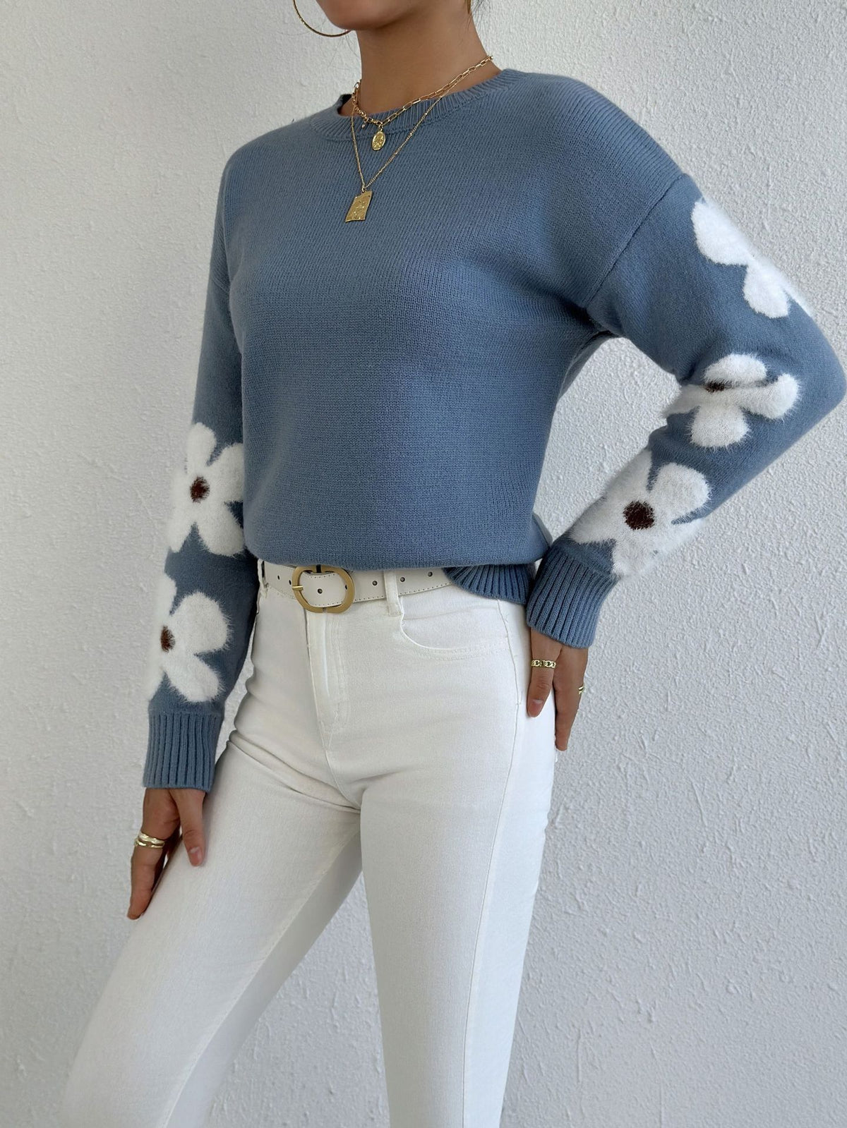 Jersey de punto jacquard de flores