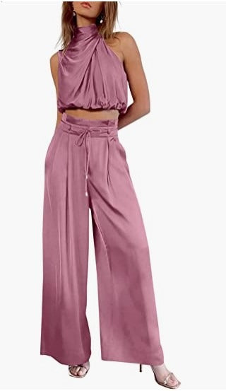 Conjunto de verano de top corto sin mangas y pantalón ancho