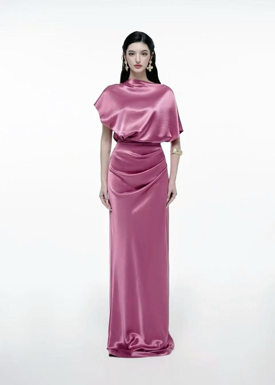 Vestido largo efecto dos piezas con cintura alta