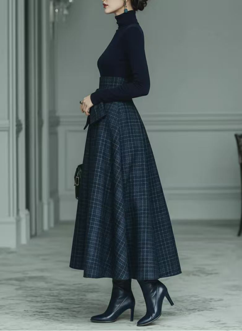 Vestido largo francés de punto con escote en V