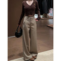 Pantalón de traje caqui de pierna ancha estilo retro