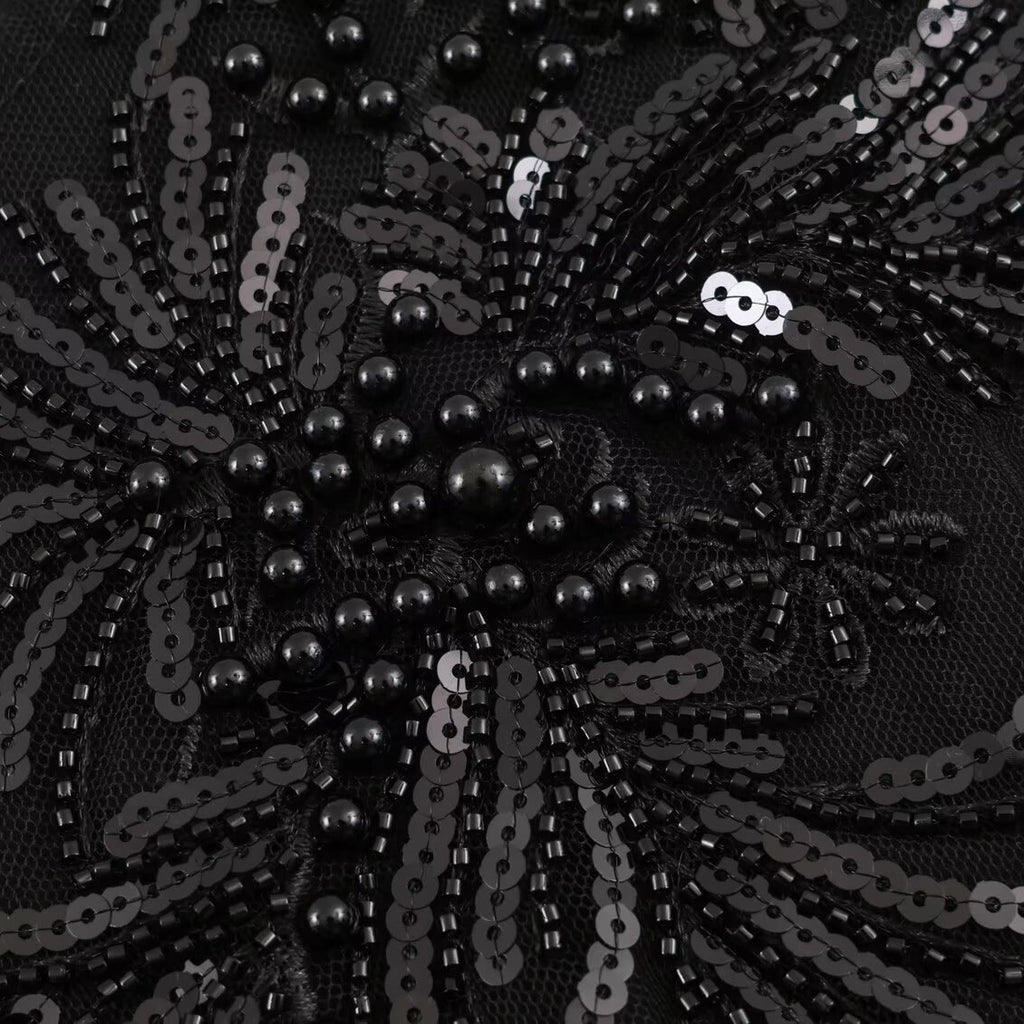 Camisa elegante de manga larga con perlas y lentejuelas