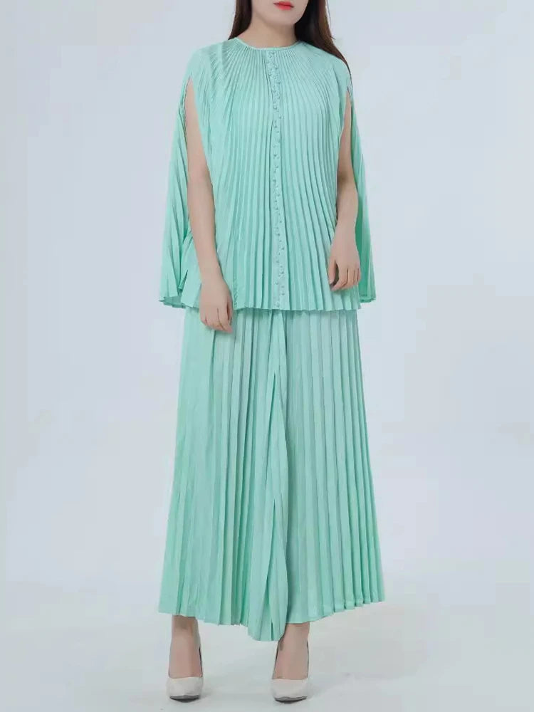 Conjunto plisado de top sin mangas y pantalón ancho
