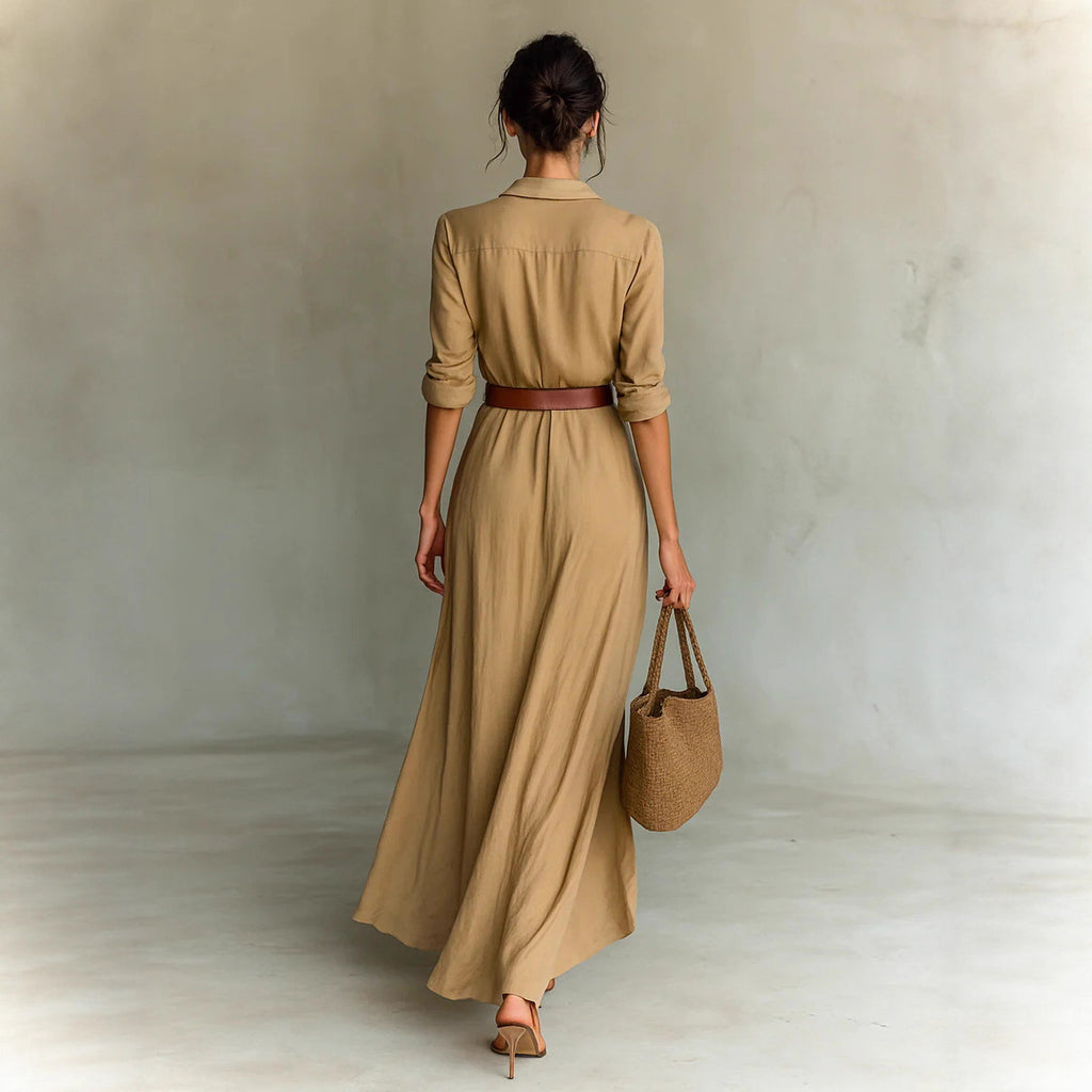 Vestido largo plisado con abertura