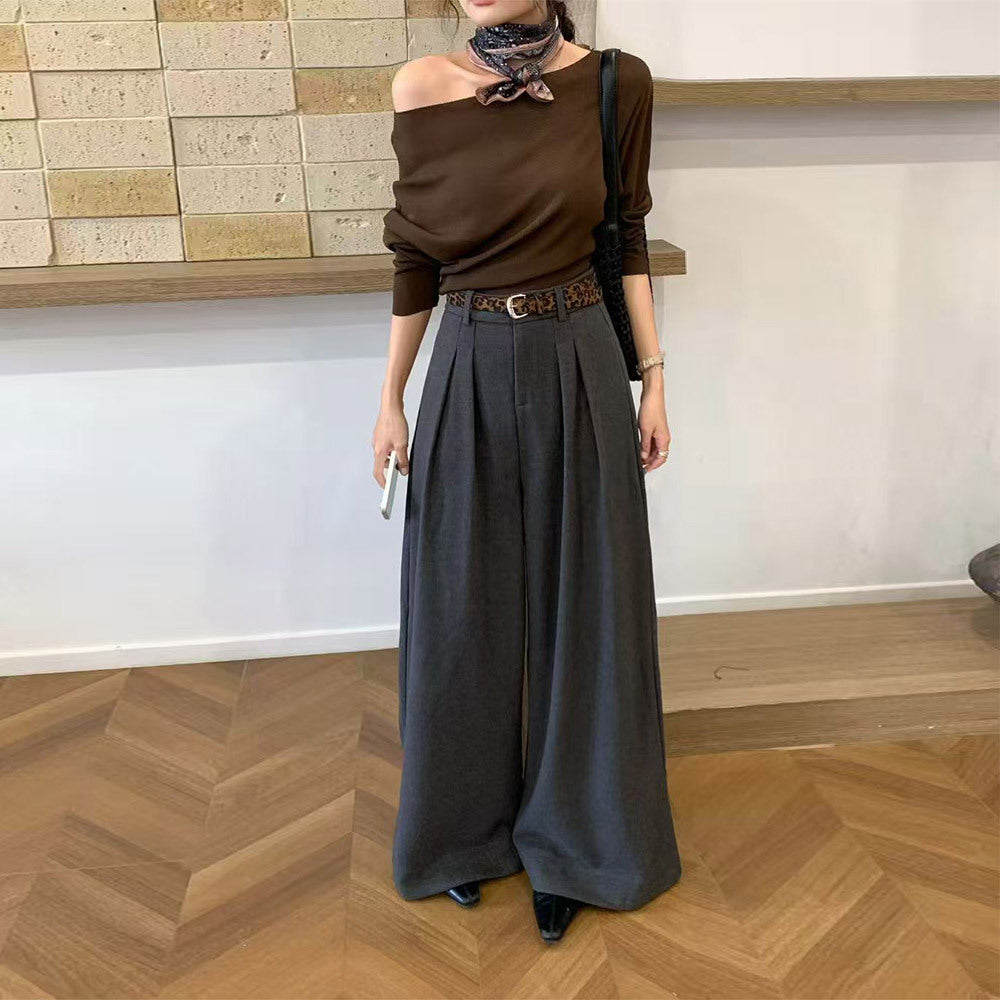 Pantalón de traje ancho de lana de tiro alto