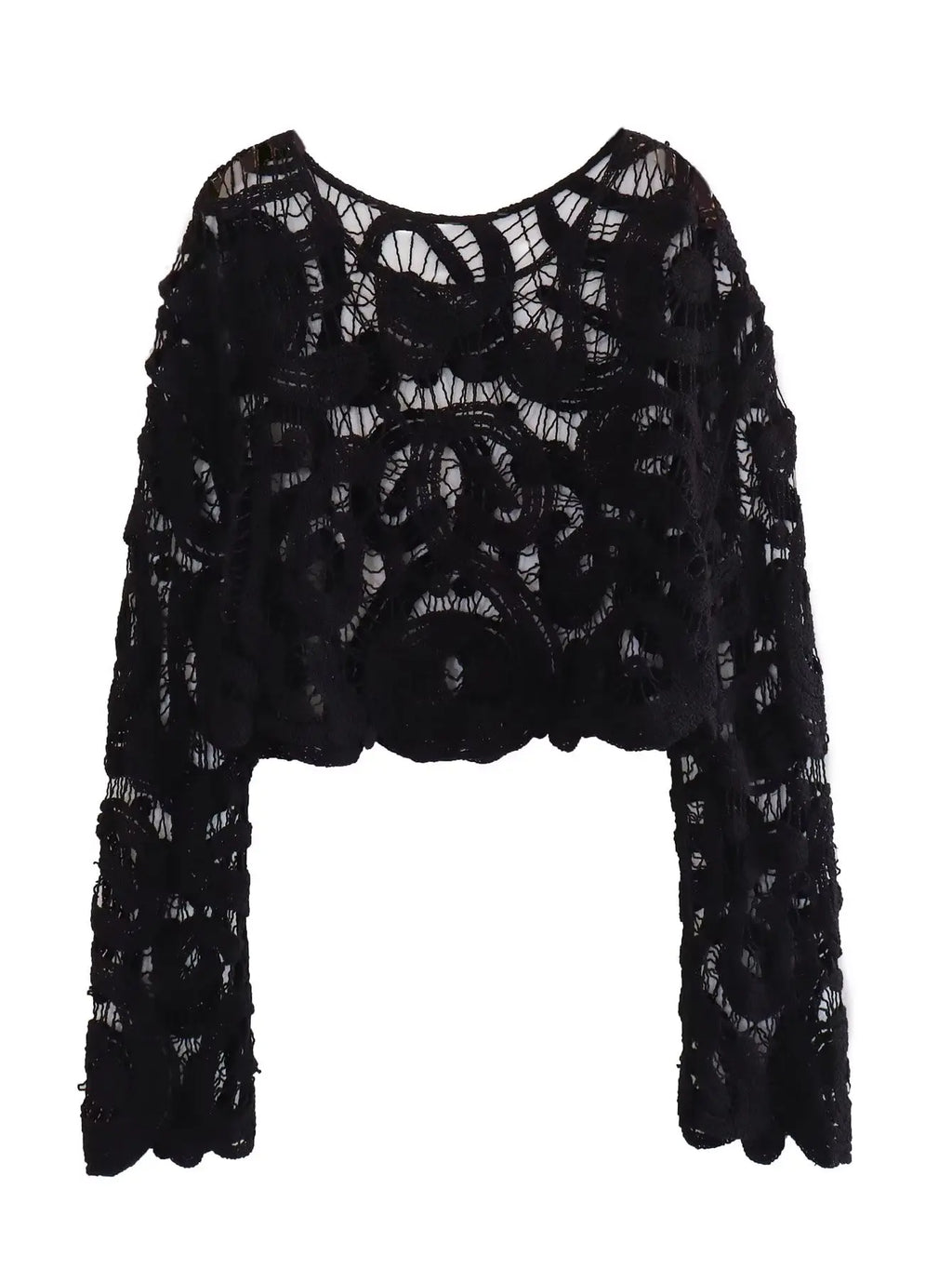 Top corto de crochet calado de manga larga
