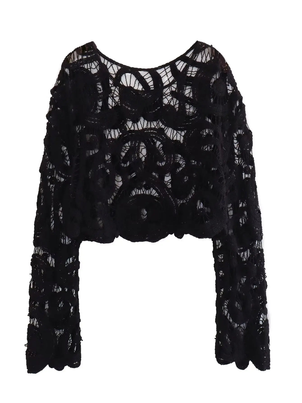 Top corto de crochet calado de manga larga