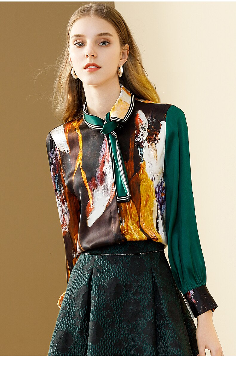 Blusa estampada artística de manga larga