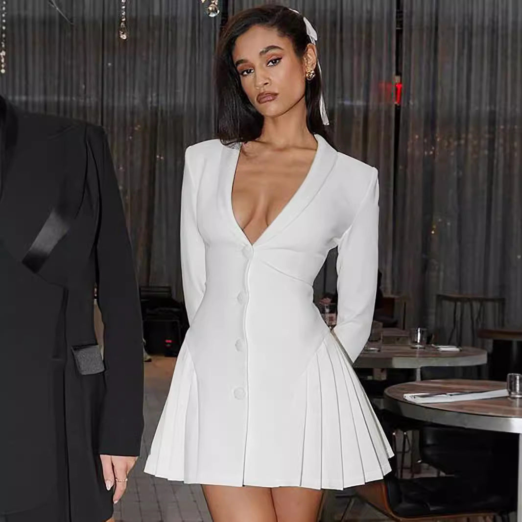 Vestido blazer corto de manga larga con escote profundo en V