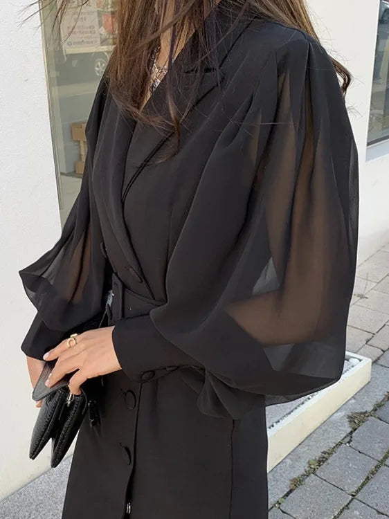 Vestido blazer de doble botonadura con cinturón