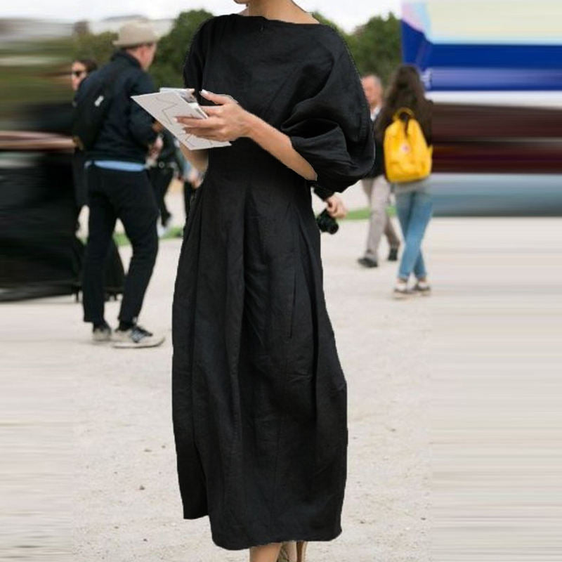 Vestido largo fluido de manga farol para otoño