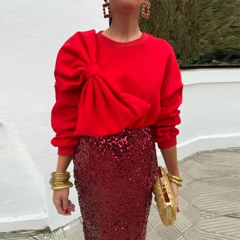 Blusa holgada de manga larga con lazo