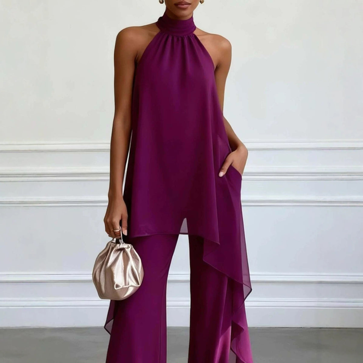 Conjunto de gasa palabra de honor con pantalón largo