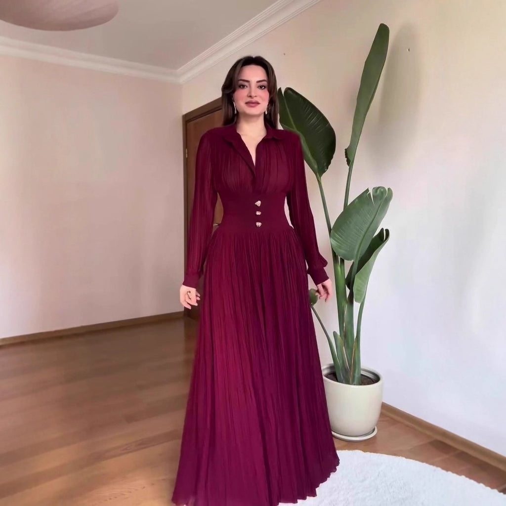 Vestido largo camisero de manga larga con cintura entallada