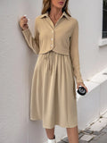 Vestido midi efecto dos piezas con cuello camisero