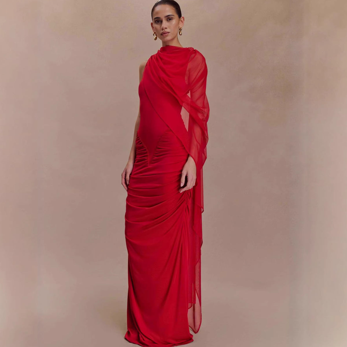 Vestido largo vintage sin mangas de cintura alta