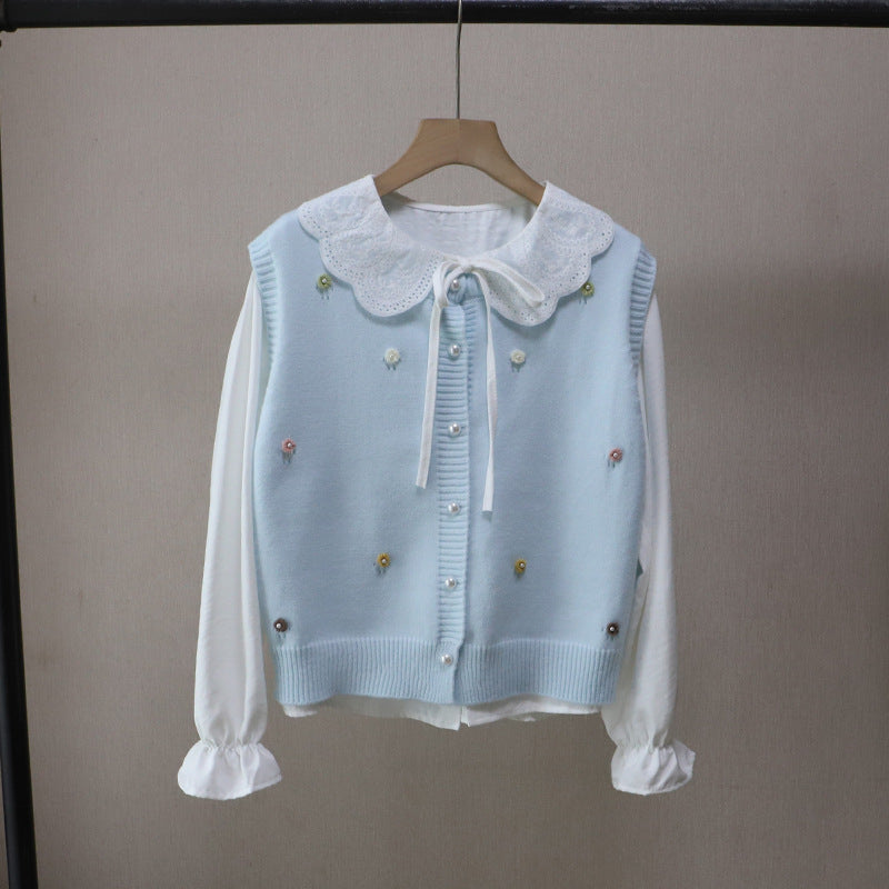 Conjunto de camisa y chaleco de punto