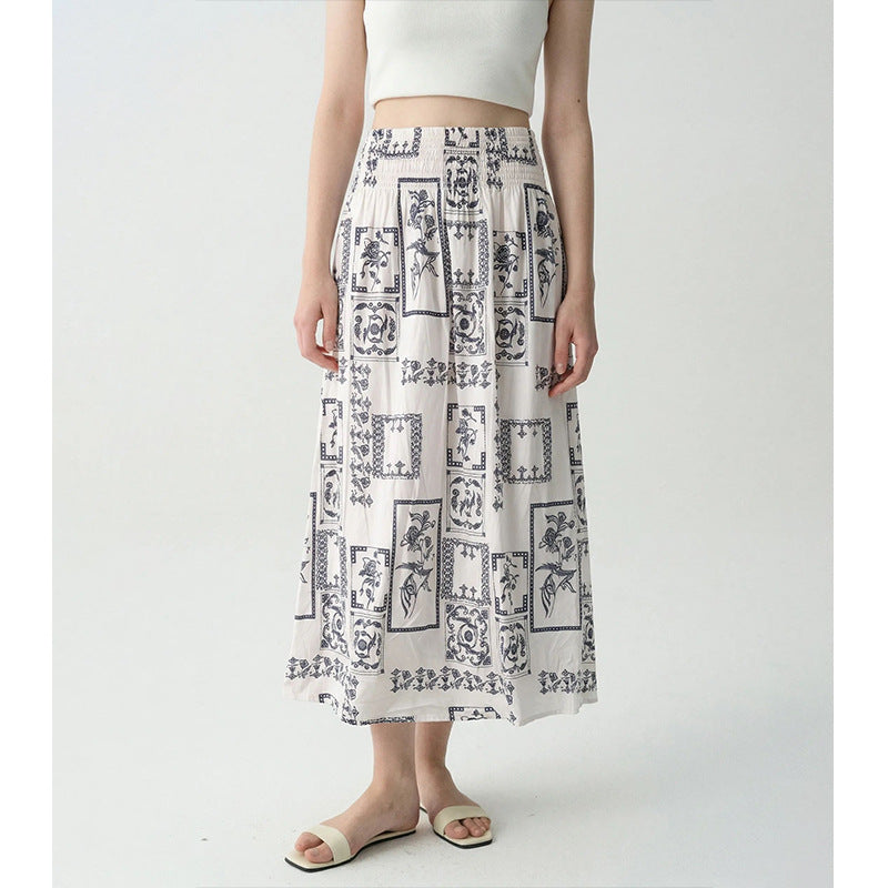 Falda midi estampada de cintura alta y corte evasé