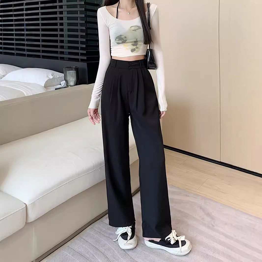 Pantalón de traje de cintura alta y pierna ancha