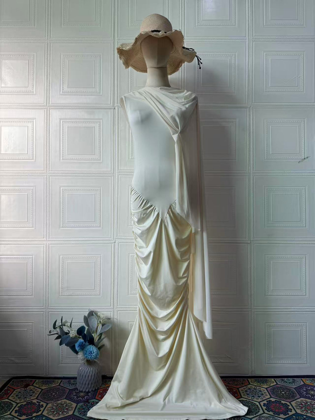Vestido largo vintage sin mangas de cintura alta
