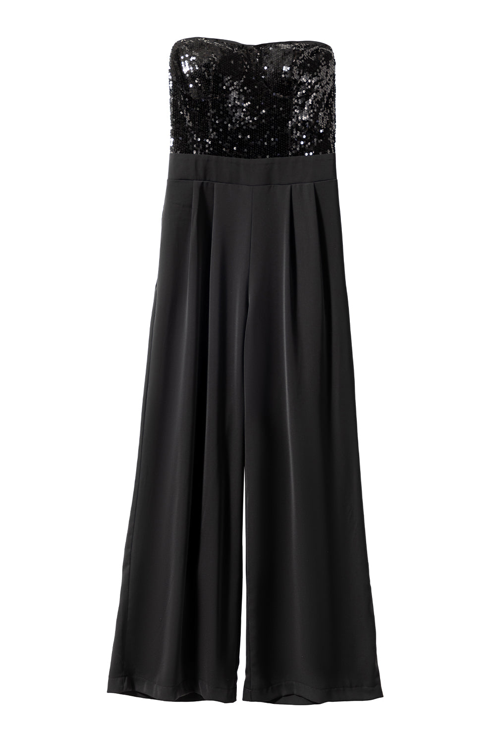 Mono negro de pierna ancha con top de lentejuelas