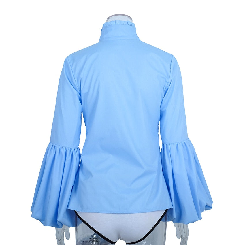 Blusa azul larga con manga farol