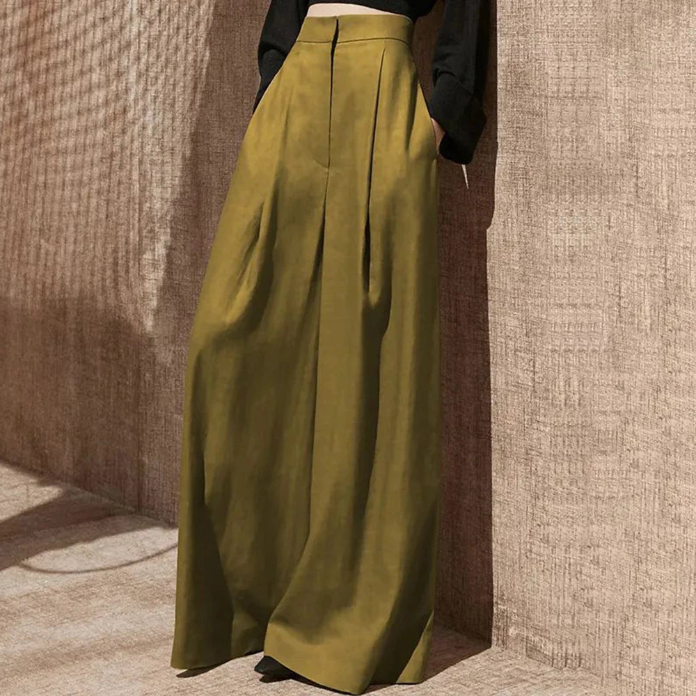 Pantalón largo minimalista de cintura alta y pierna ancha
