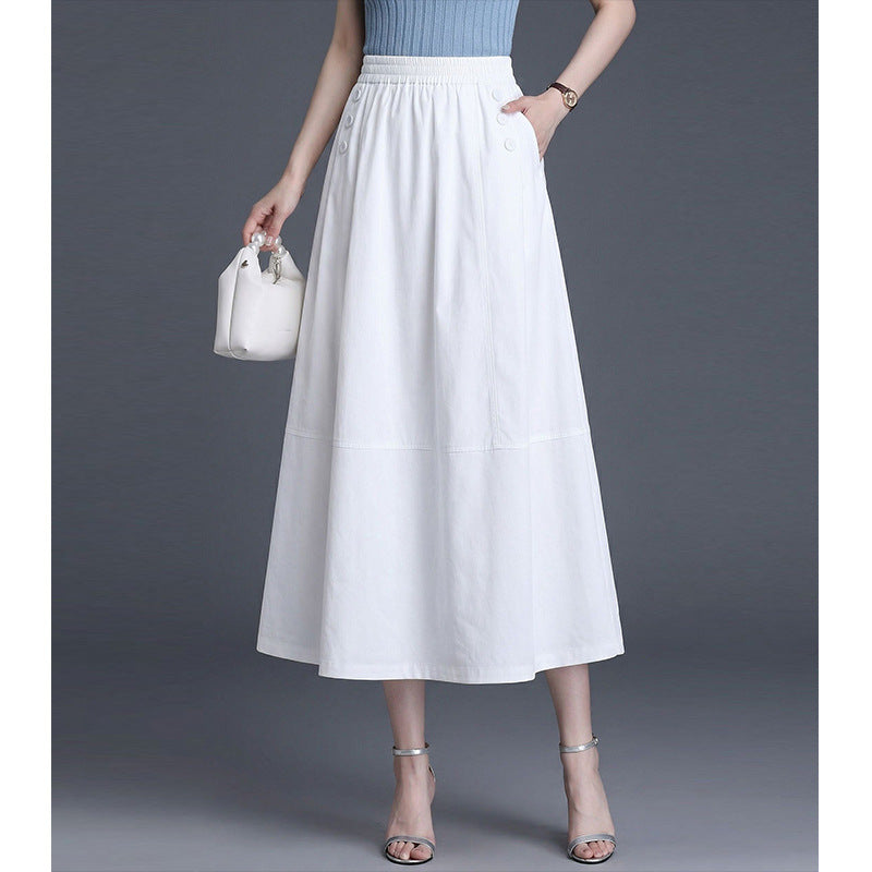 Falda midi blanca de cintura alta con botones laterales
