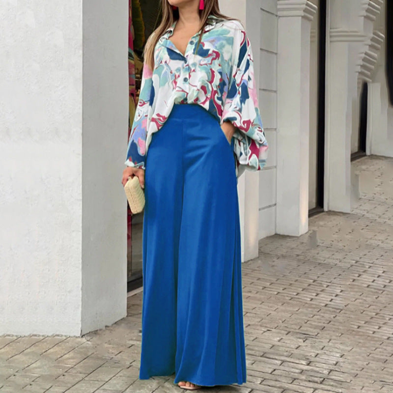 Conjunto estampado de camisa de manga larga y pantalón