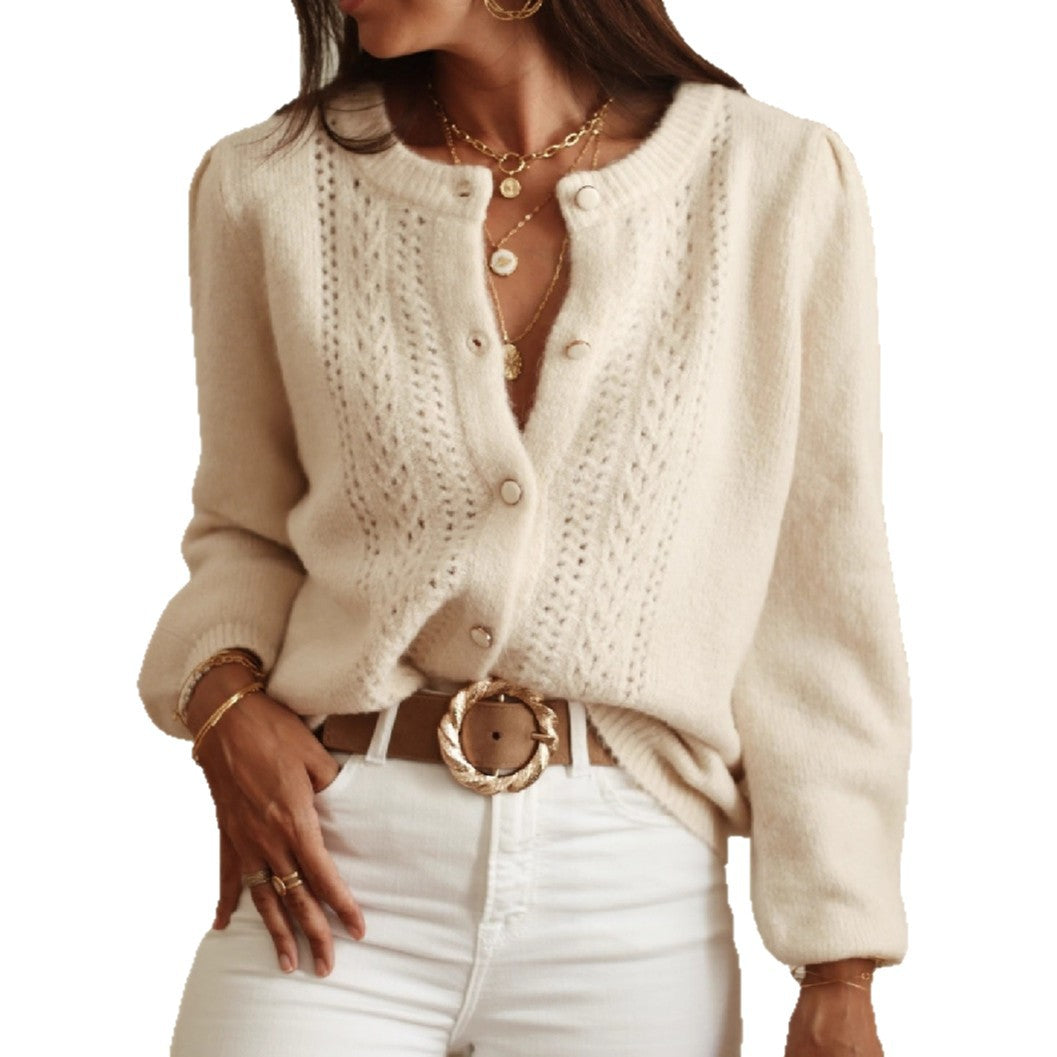 Cárdigan de punto con encaje de crochet y botones