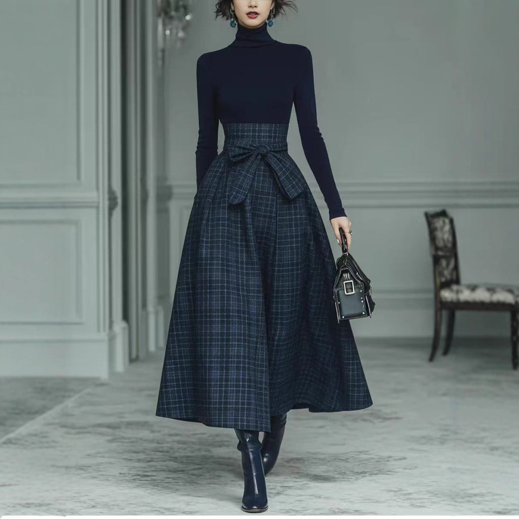 Vestido largo francés de punto con escote en V