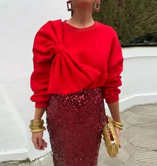 Blusa holgada de manga larga con lazo