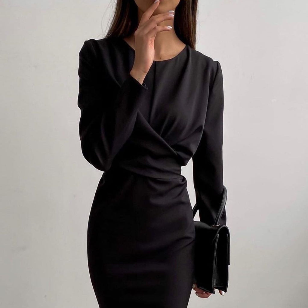 Vestido midi elegante de manga larga y corte evasé