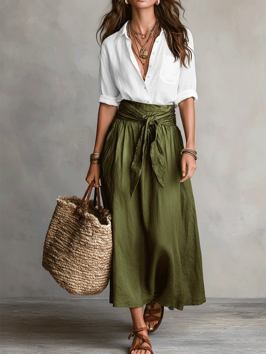 Conjunto bicolor de camisa y falda
