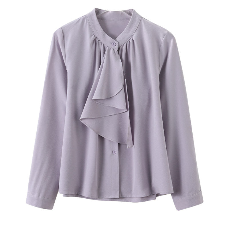 Blusa morada de manga larga con lazo