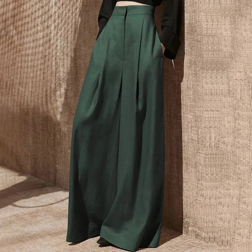 Pantalón largo minimalista de cintura alta y pierna ancha