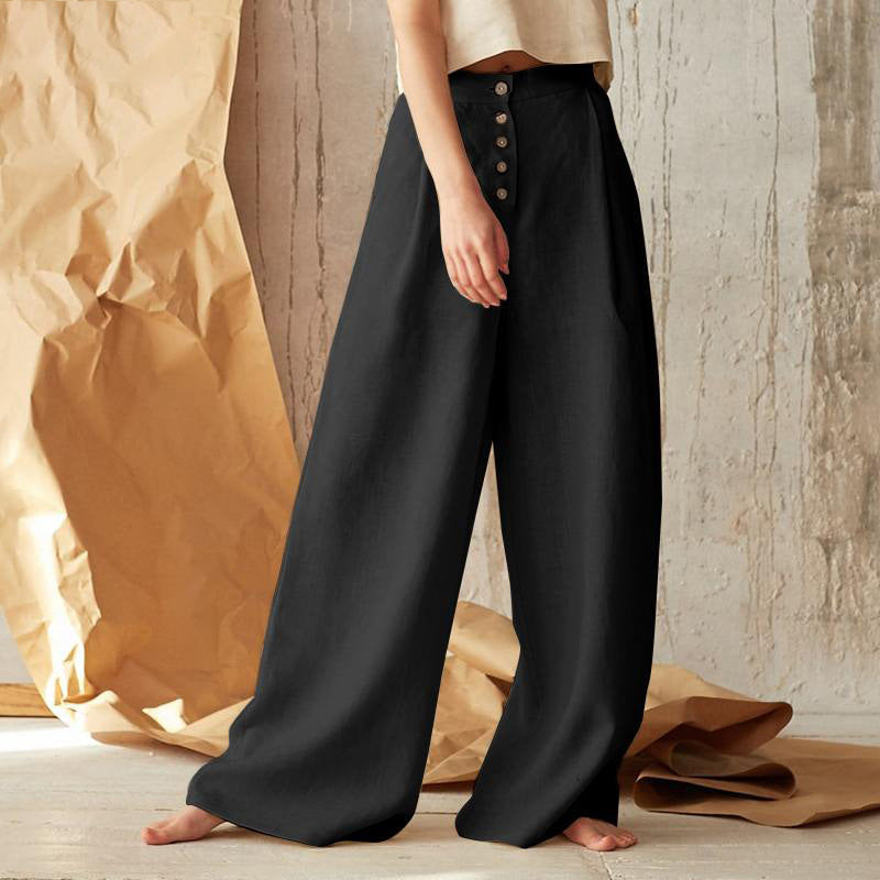 Pantalón ancho de algodón y lino