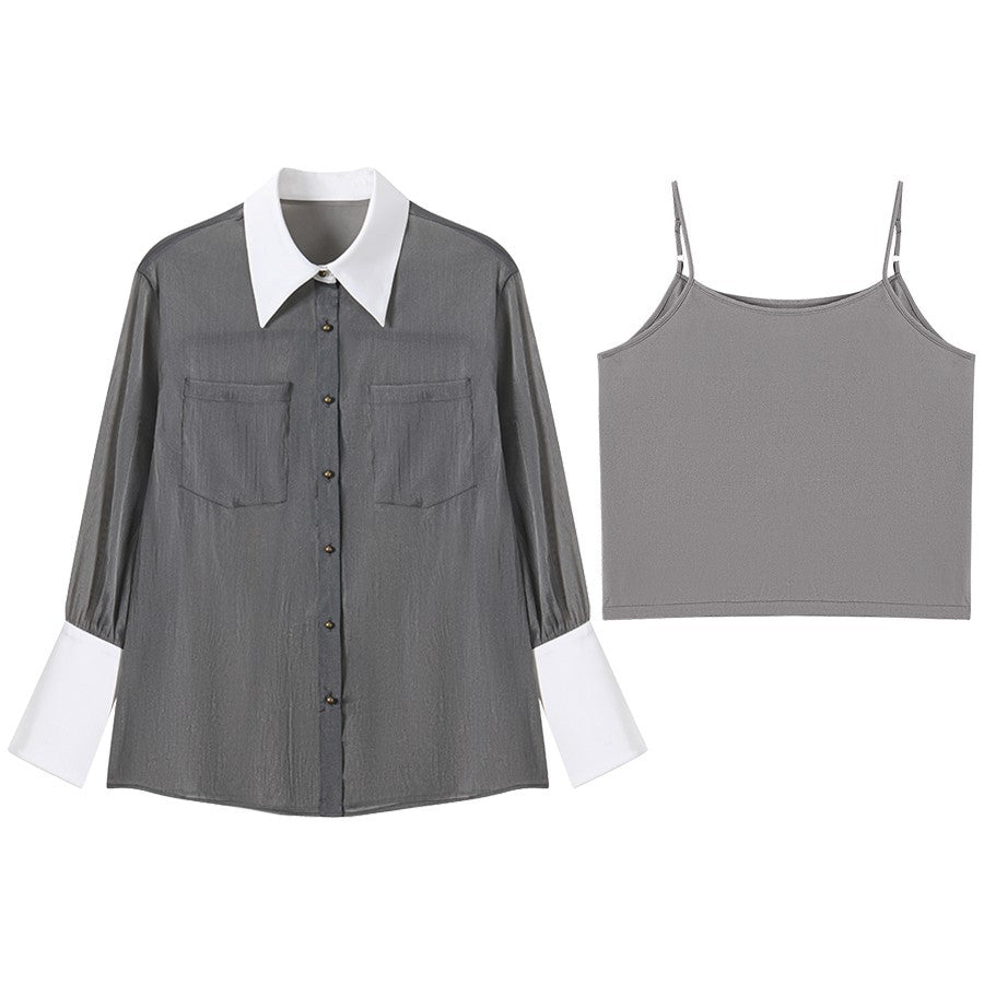 Blusa floral gris de manga larga y corte holgado