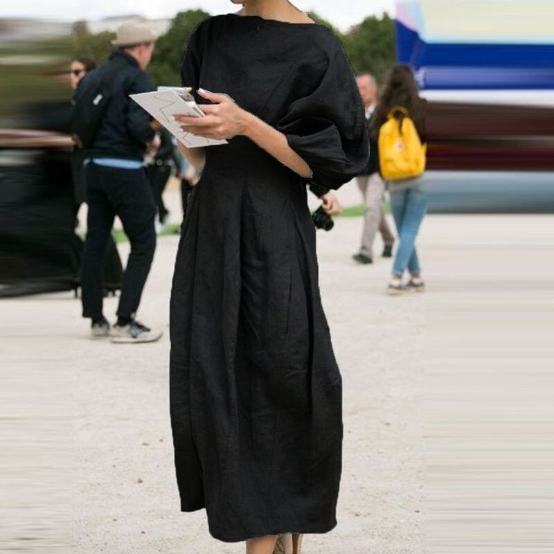 Vestido largo fluido de manga farol para otoño